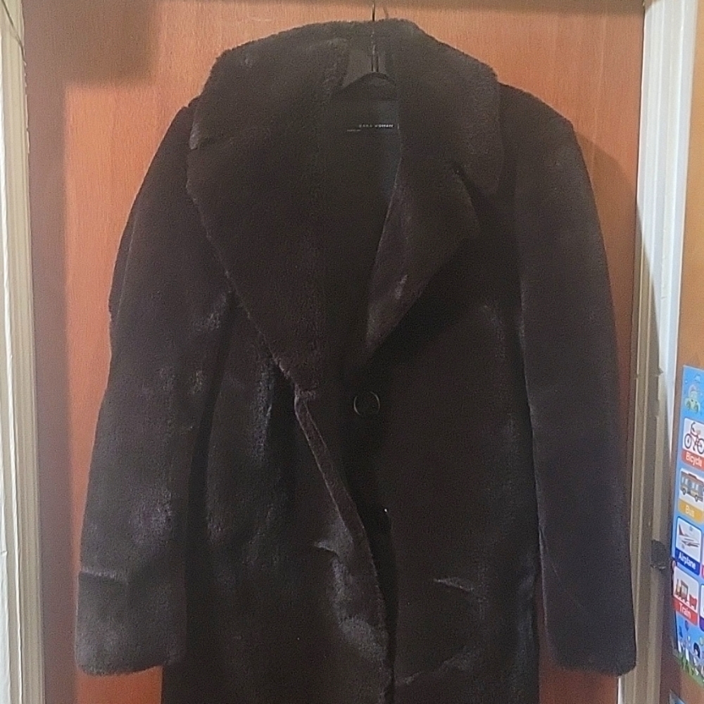 Zara Brown faux fur and leather coat.